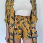 damskie kimono w liście miłorzębu z wiskozy