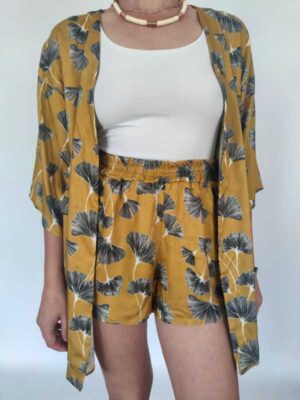 damskie kimono w liście miłorzębu z wiskozy
