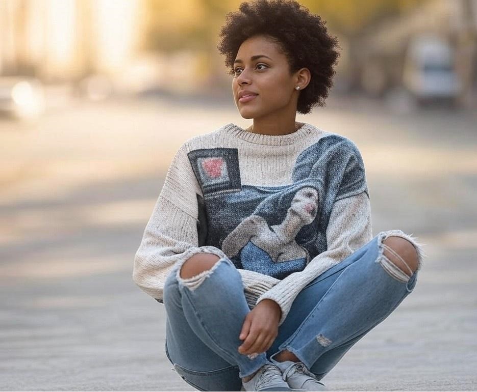 modelka siedząca na ulicy w stylizacji street stylowej